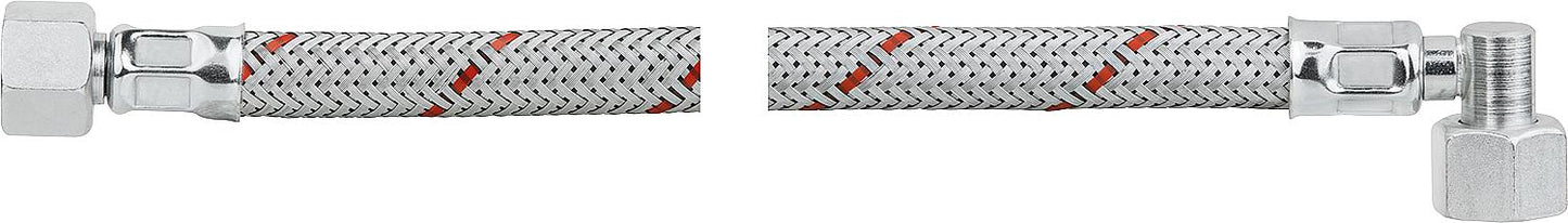 Oil hose with 3/8" union nut on one side and 3/8" union nut with short 90° angle on the other, 1000 mm long.