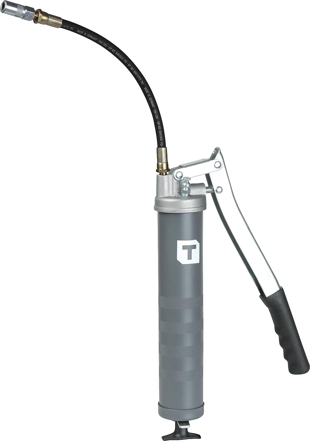 Eco Tecalemit two-handed lever grease gun, curved nozzle tube