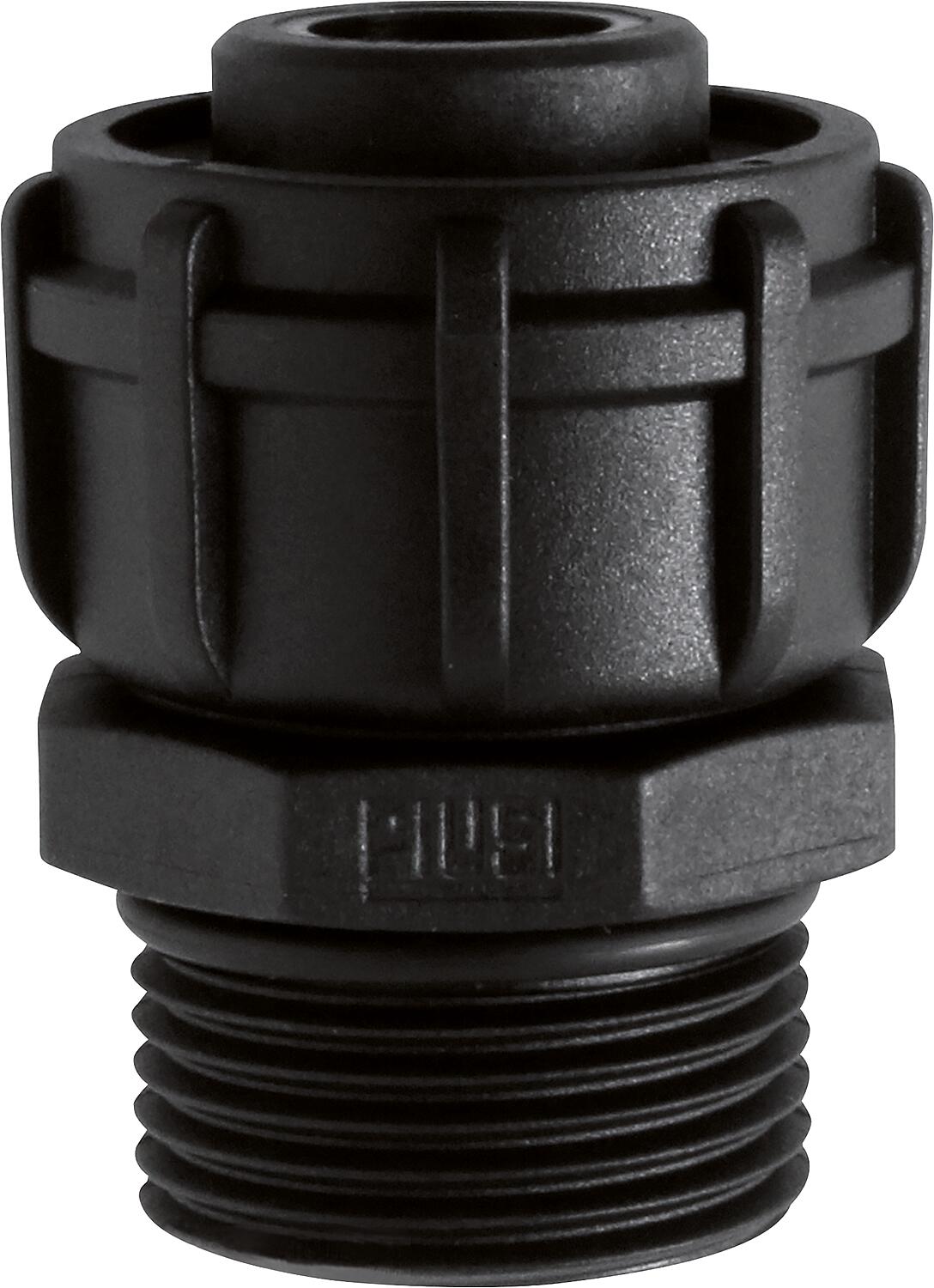 Hose fitting straight female/male thread, 1" plastic