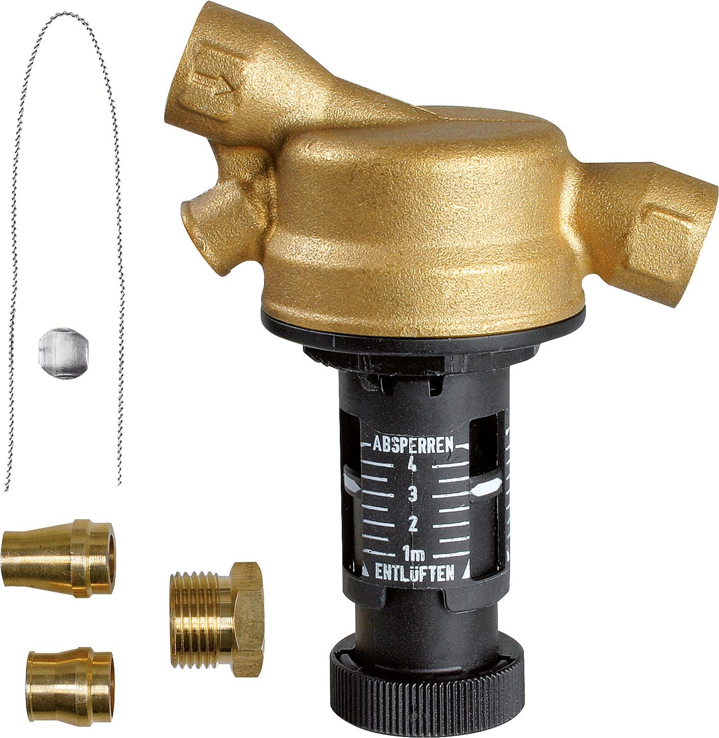 Kolben-Antiheberventil KAV 1-4m, inkl. Klemmringverschrau- bungen und Plombiersatz.