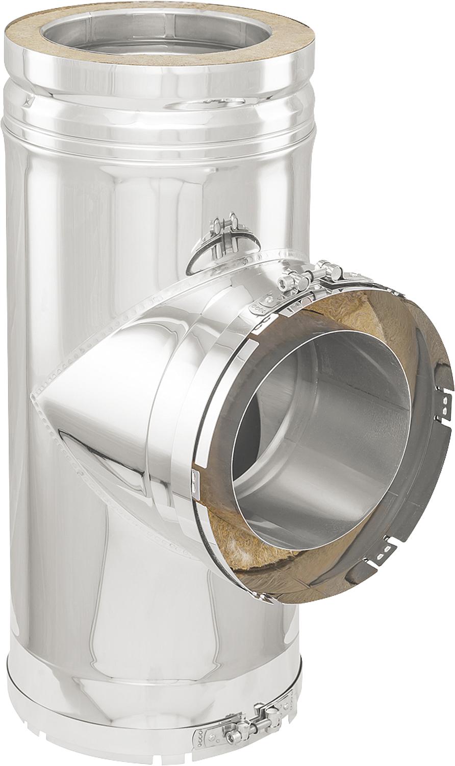 Double-walled exhaust system T-piece 113 mm 90° incl. clamp band
