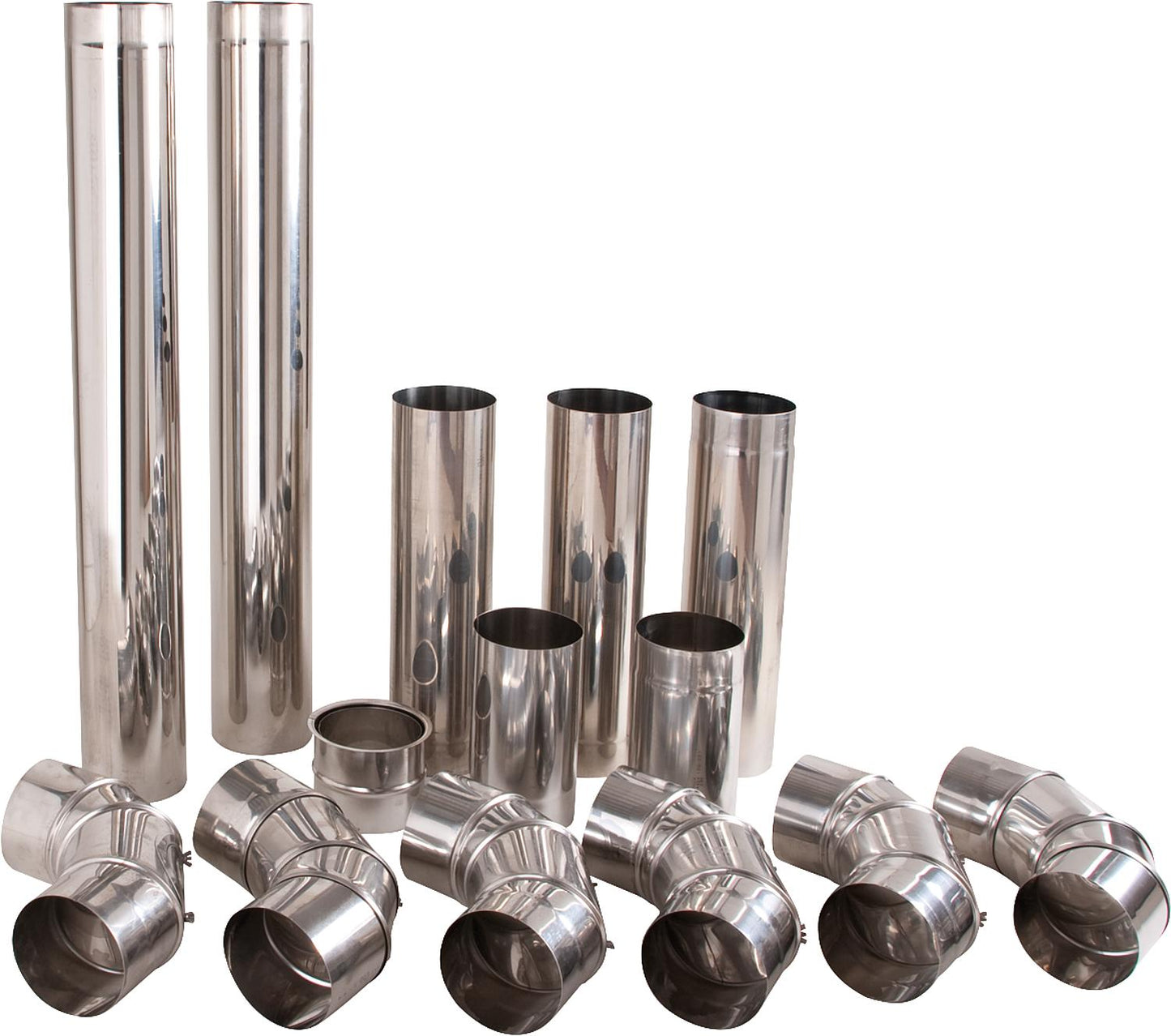 Stainless steel exhaust pipe set 130 mm with wall sleeve