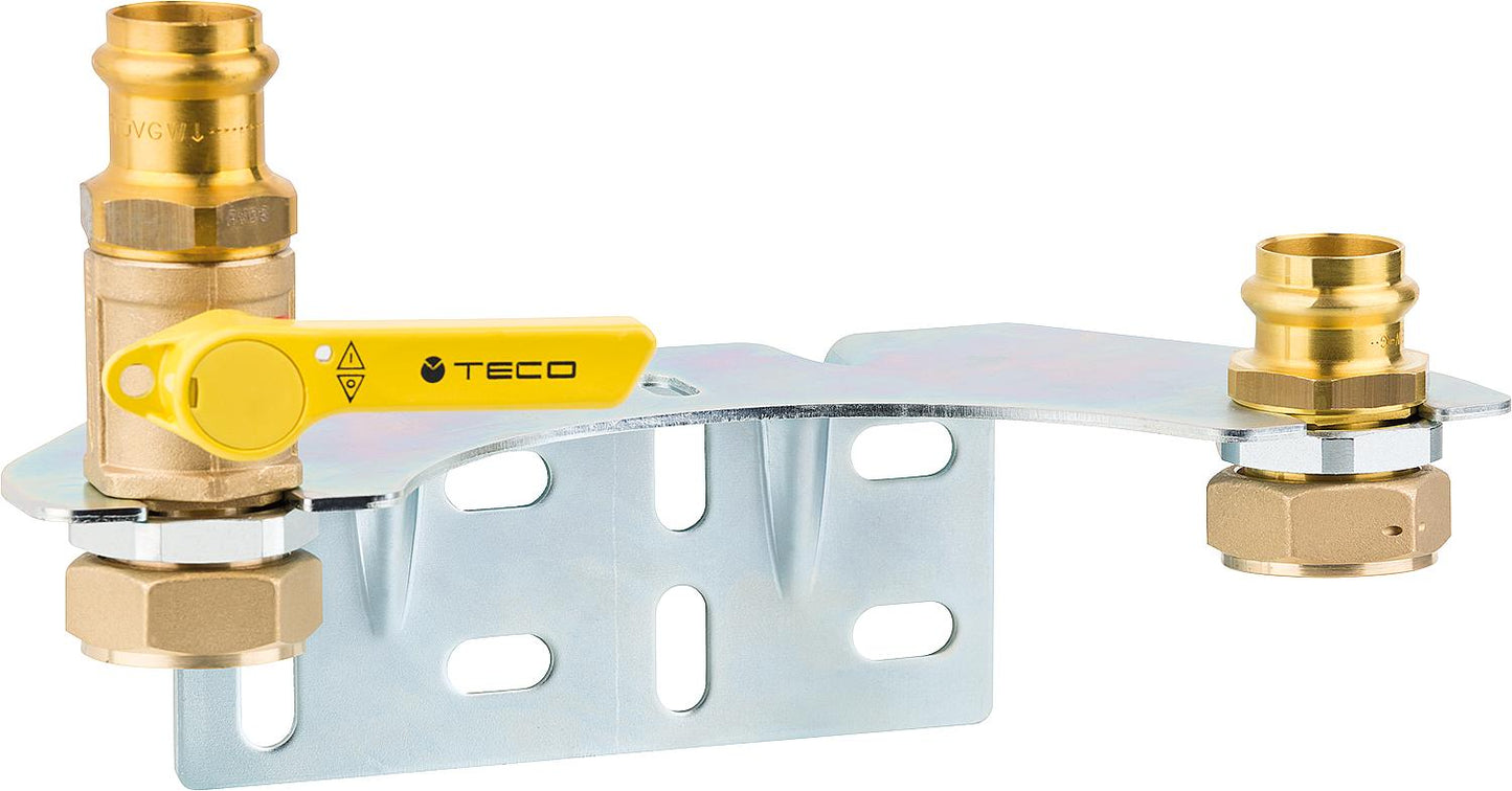 Mounting set for gas two-pipe meter with screw connection and shut-off valve, Ø 28 mm x DN25(1")