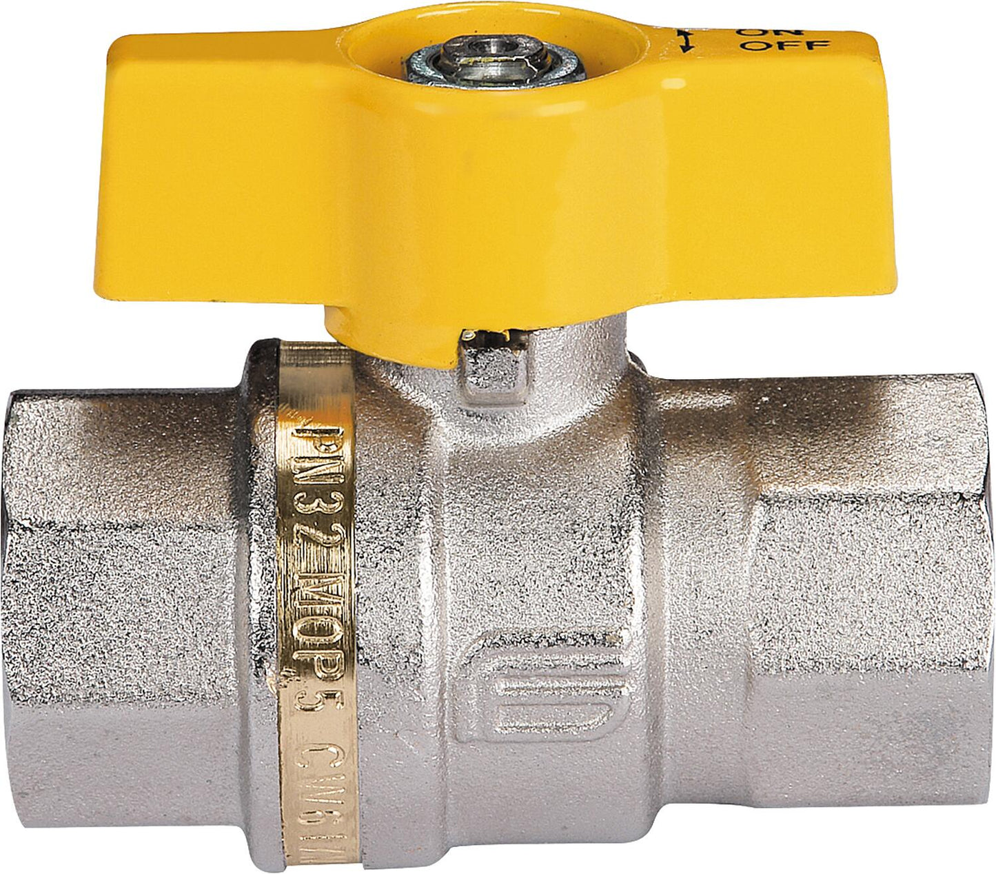 Robinet à bille de gaz ATHENA, filetage femelle x filetage femelle avec poignée à ailettes en aluminium