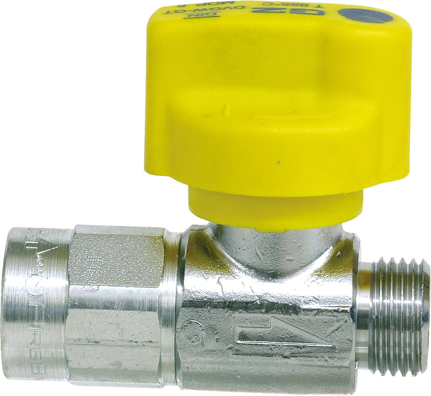 Gas shut-off ball valve DN 15 1/2" for hose connection, angled design with TAS
