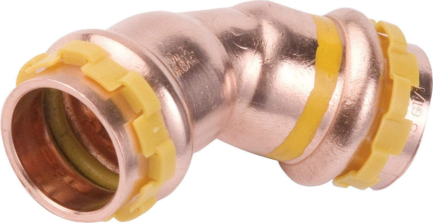 Copper press fitting gas V-contour bend 45°, Ø 15 mm, PG 5041 gas, i/i