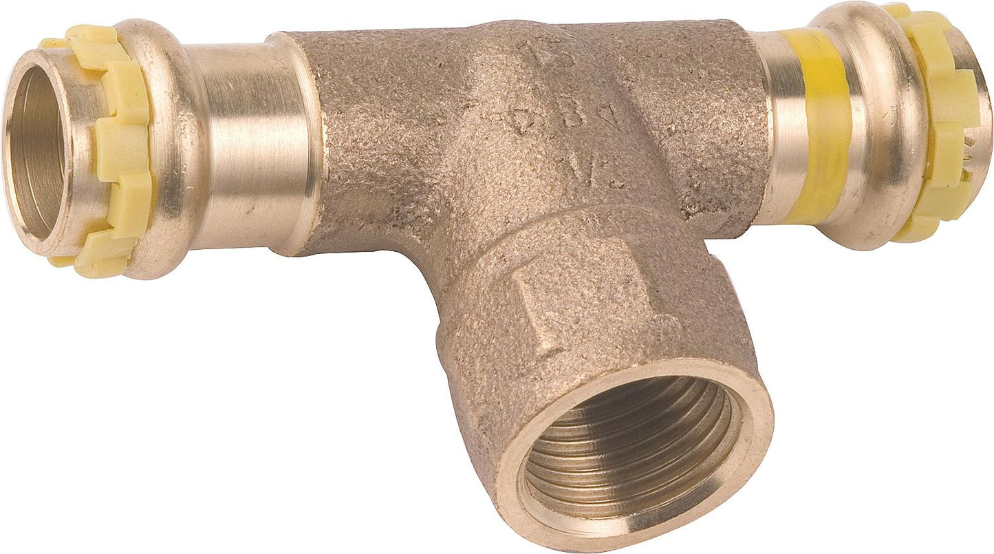 Red brass press fitting gas V-contour tee with internal thread 18x1/2x18 PG 4130G Gas