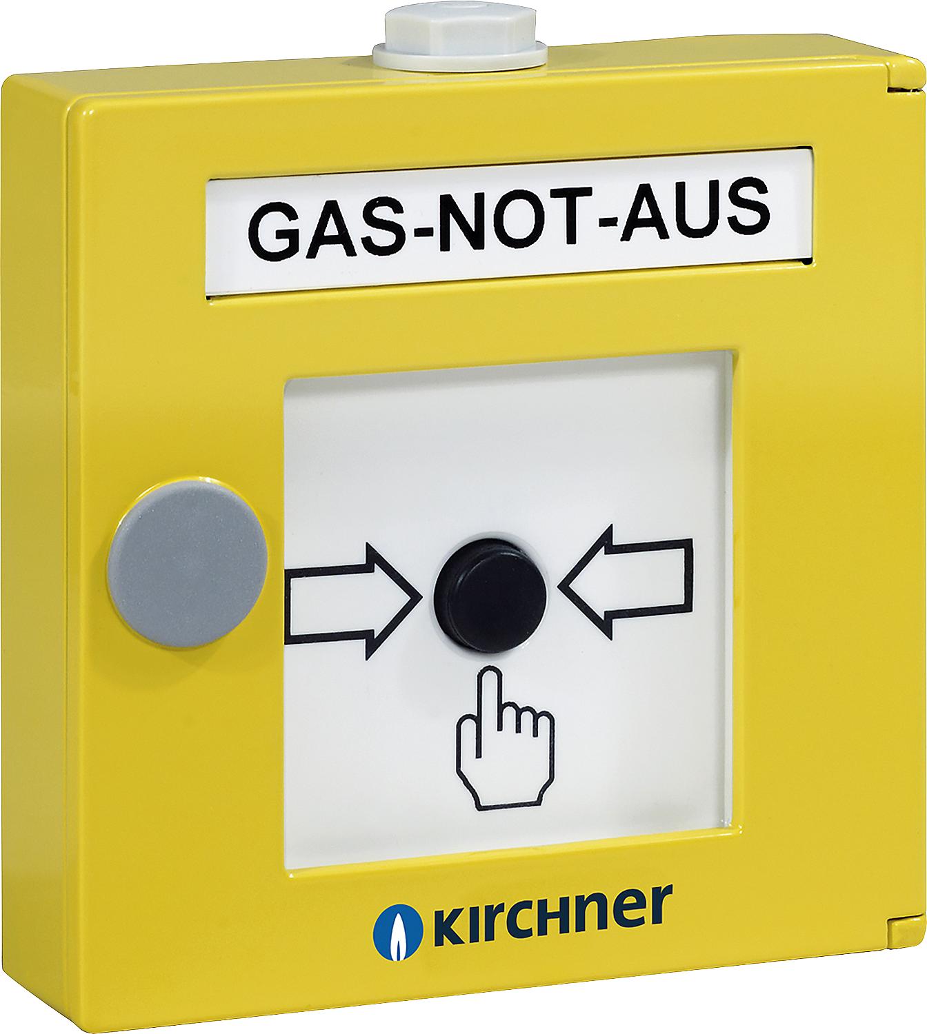 Gas "Emergency Stop" button, rear-mounted glass version, 230V, IP43