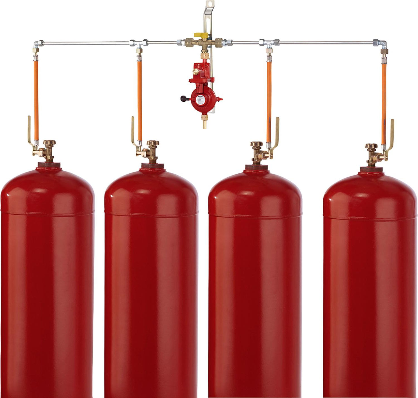 Dual-cylinder system with double changeover valve, 4kg/h, 50mbar, for 33kg cylinders