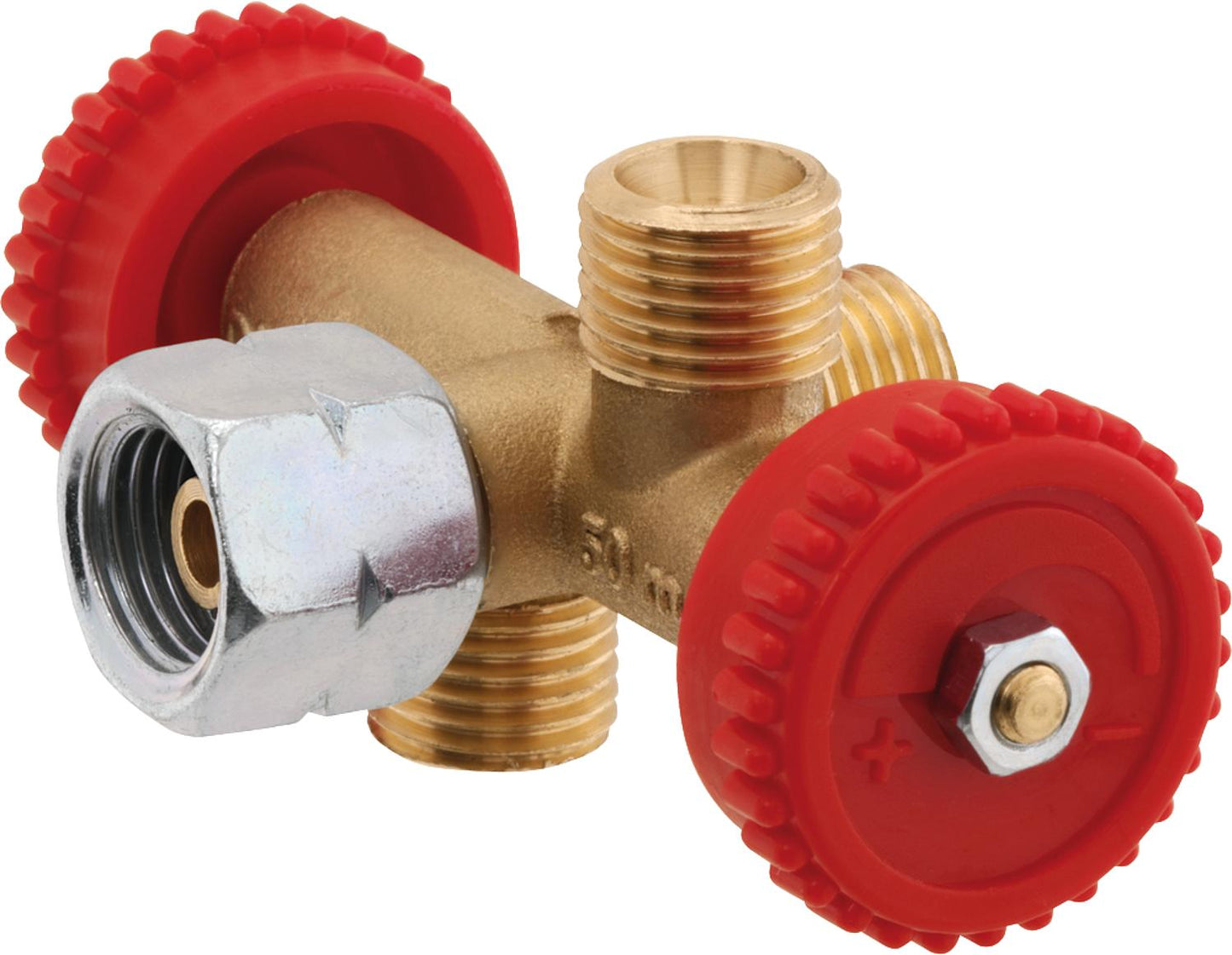 3-way branch valve G 1/4" LH-ÜM x (3x) G 1/4" LH-KN with 2 lockable outlets