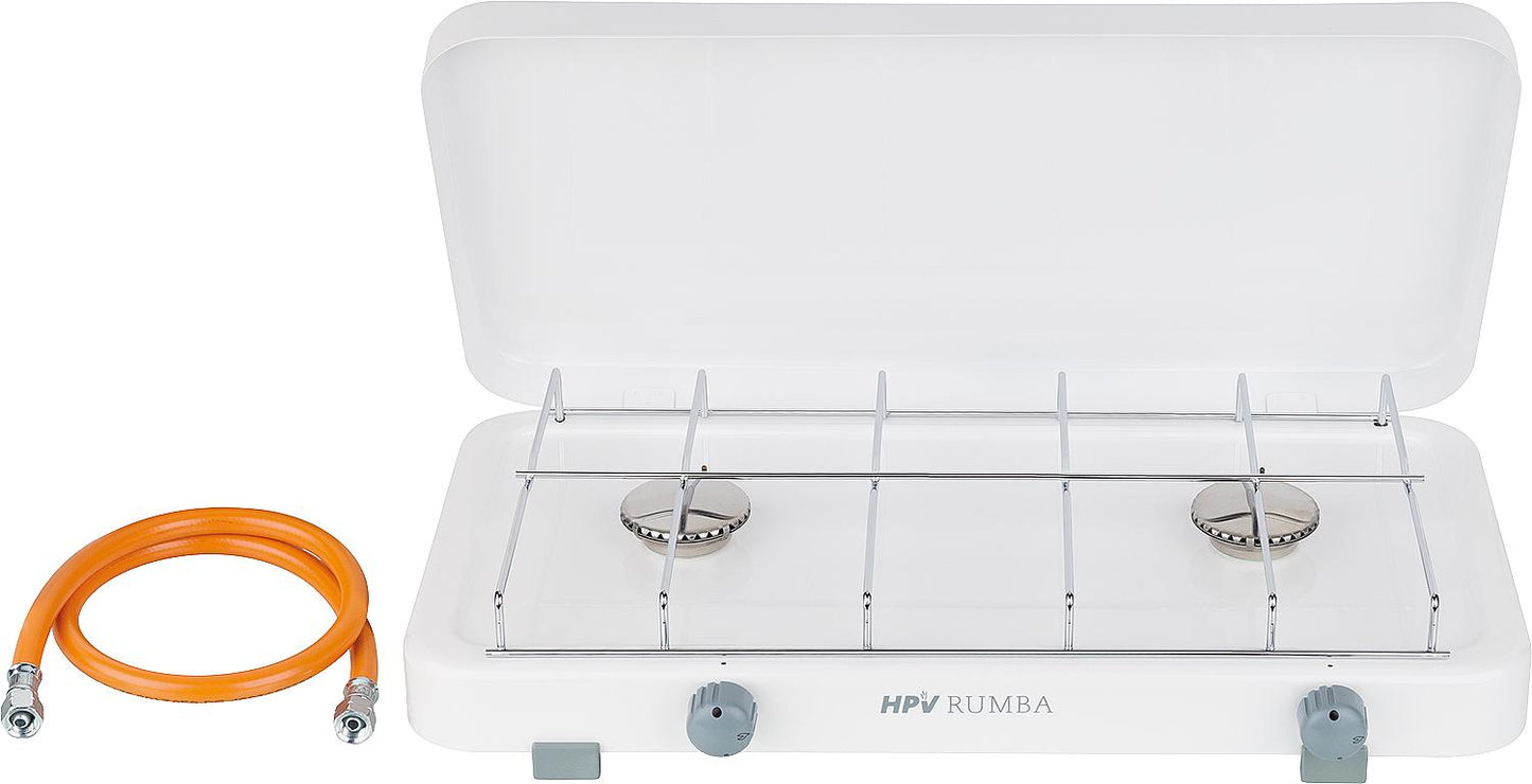 Cuisinière à deux feux Rumba 2000WZ5, blanche avec couvercle, L : 500 mm, P : 250 mm, H : 80 mm