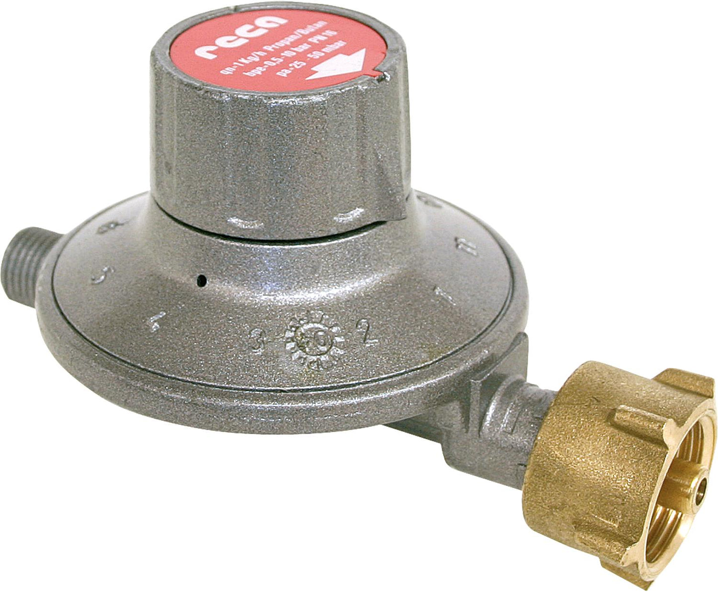 Pressure regulator 1 kg/h, PN 16 small bottle x 1/4" LH, adjustable 25 - 50 mbar