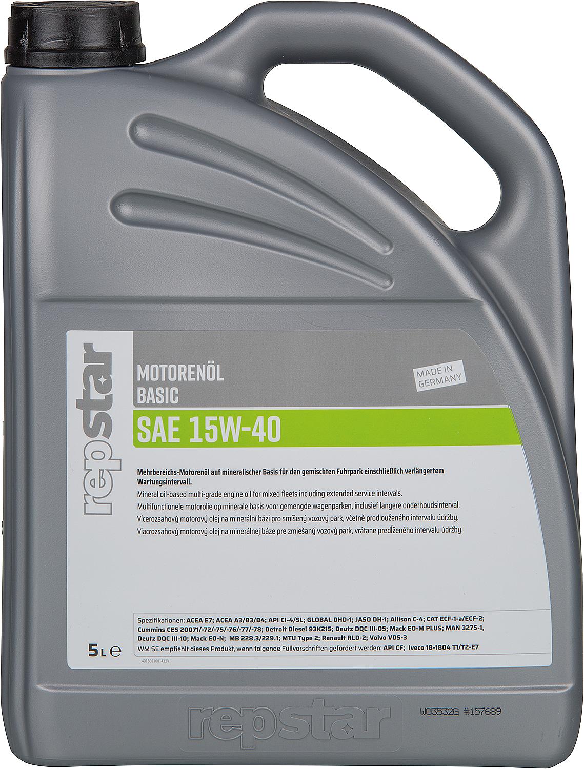 REPSTAR SAE 15W-40 Basic engine oil, 1 liter bottle