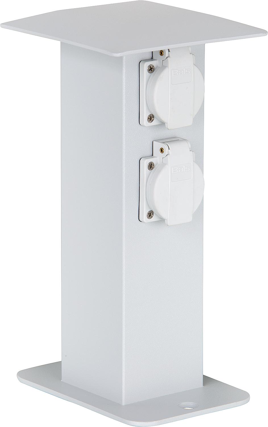 Garden socket column made of aluminum, 4x safety sockets 230V 50Hz, silver-grey, powder-coated.