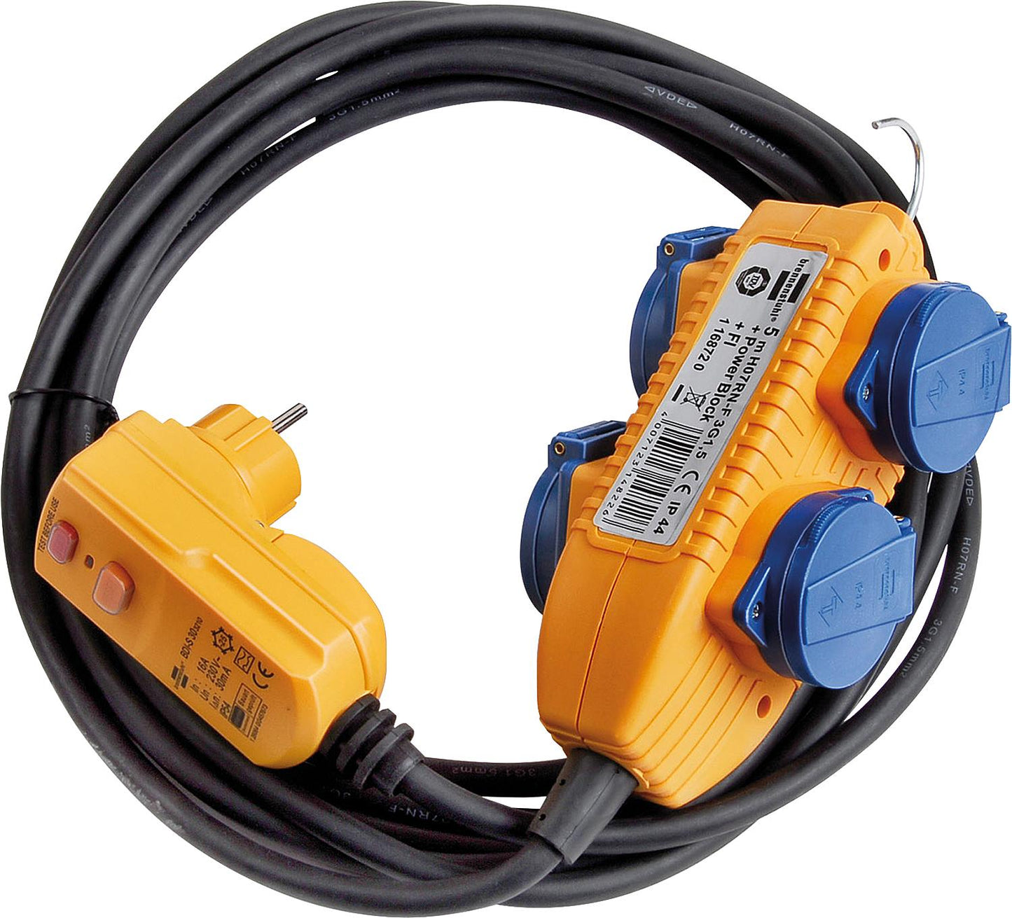 Schutzadapterleitung FI IP44 mit Powerblock, FI-Stecker 30mA Kabellänge: 10m, 3G1,5mm