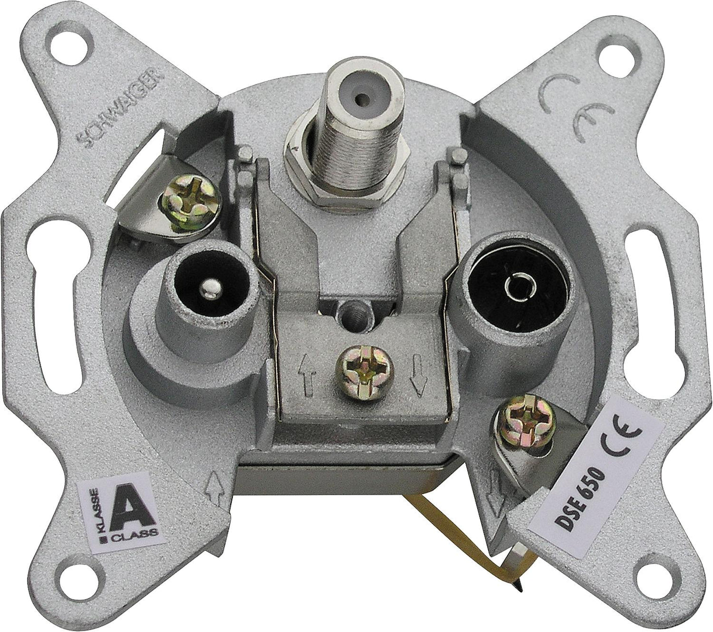 Flush-mounted antenna socket Schwaiger 3-hole 1 x F-connector, 1 x IEC socket, 1 x IEC plug