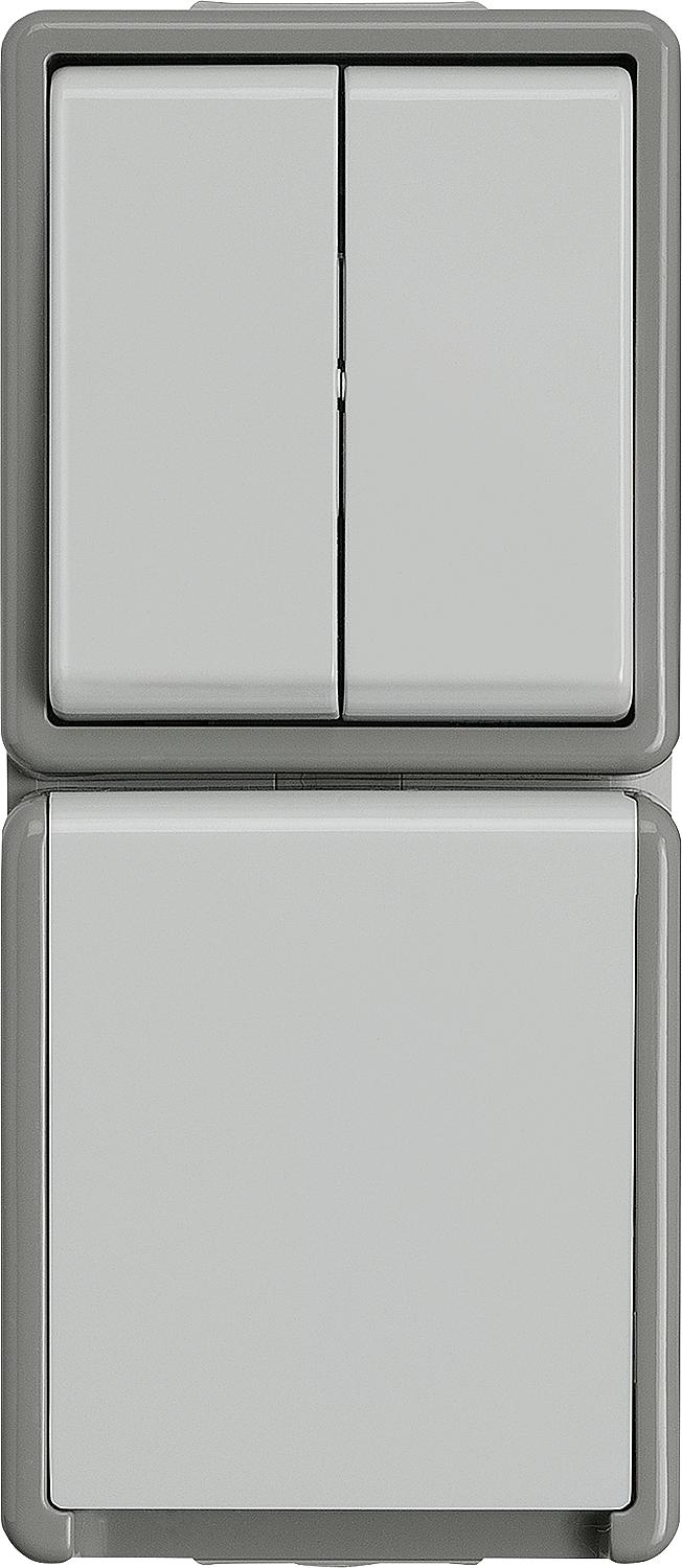 Surface-mounted two-way switch combination socket with hinged cover Siemens