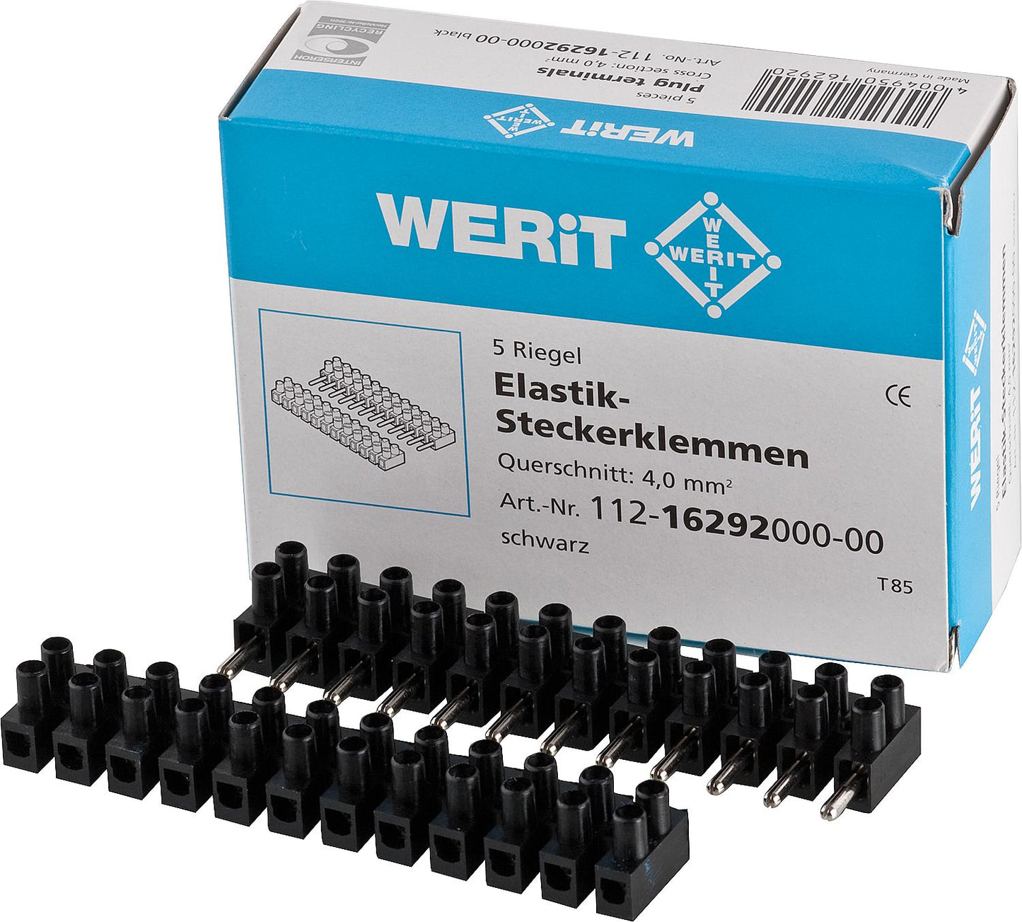 Bornier à connexion PVC, 12 pièces, noir, 4,0 mm², 1 sachet de 5 pièces