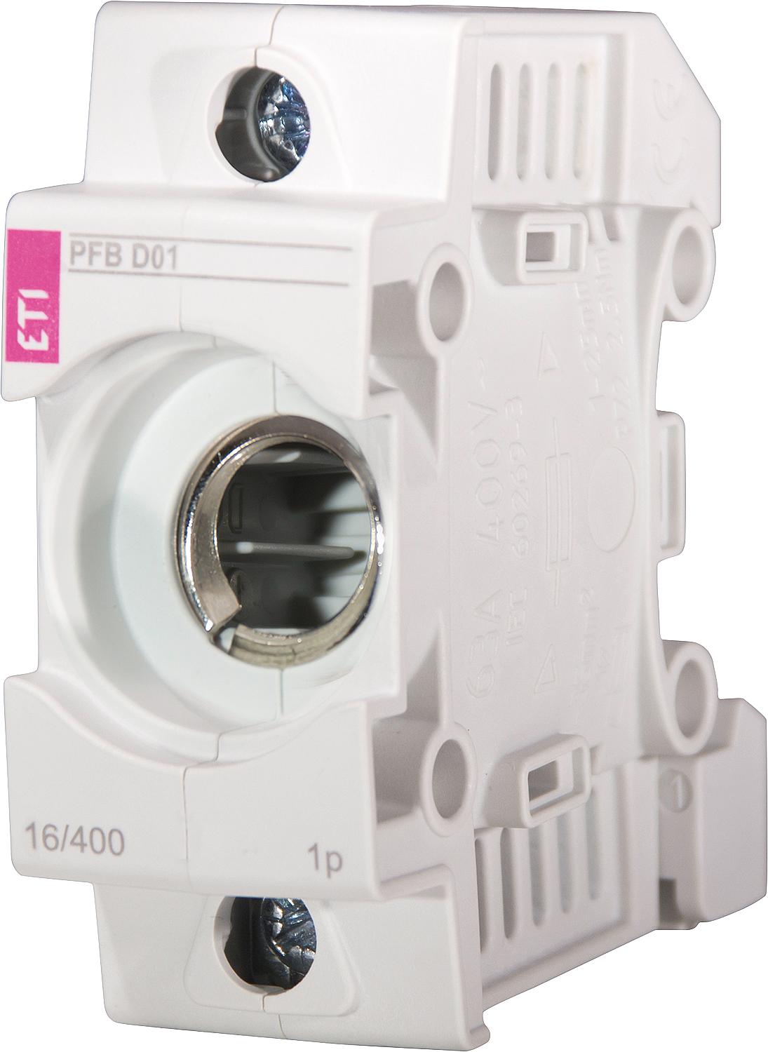 Neozed D01 socket, 1-pole, double-sided, dual-function terminal, 16A, 400V, E14