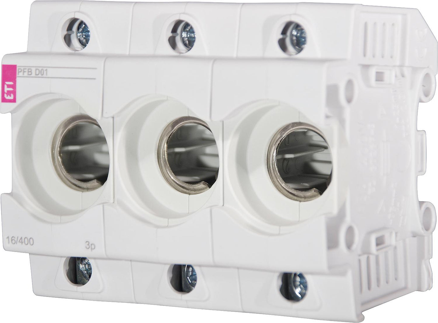 Neozed D01 socket, 3-pole, double-sided, dual-function terminal, 16A, 400V, E14