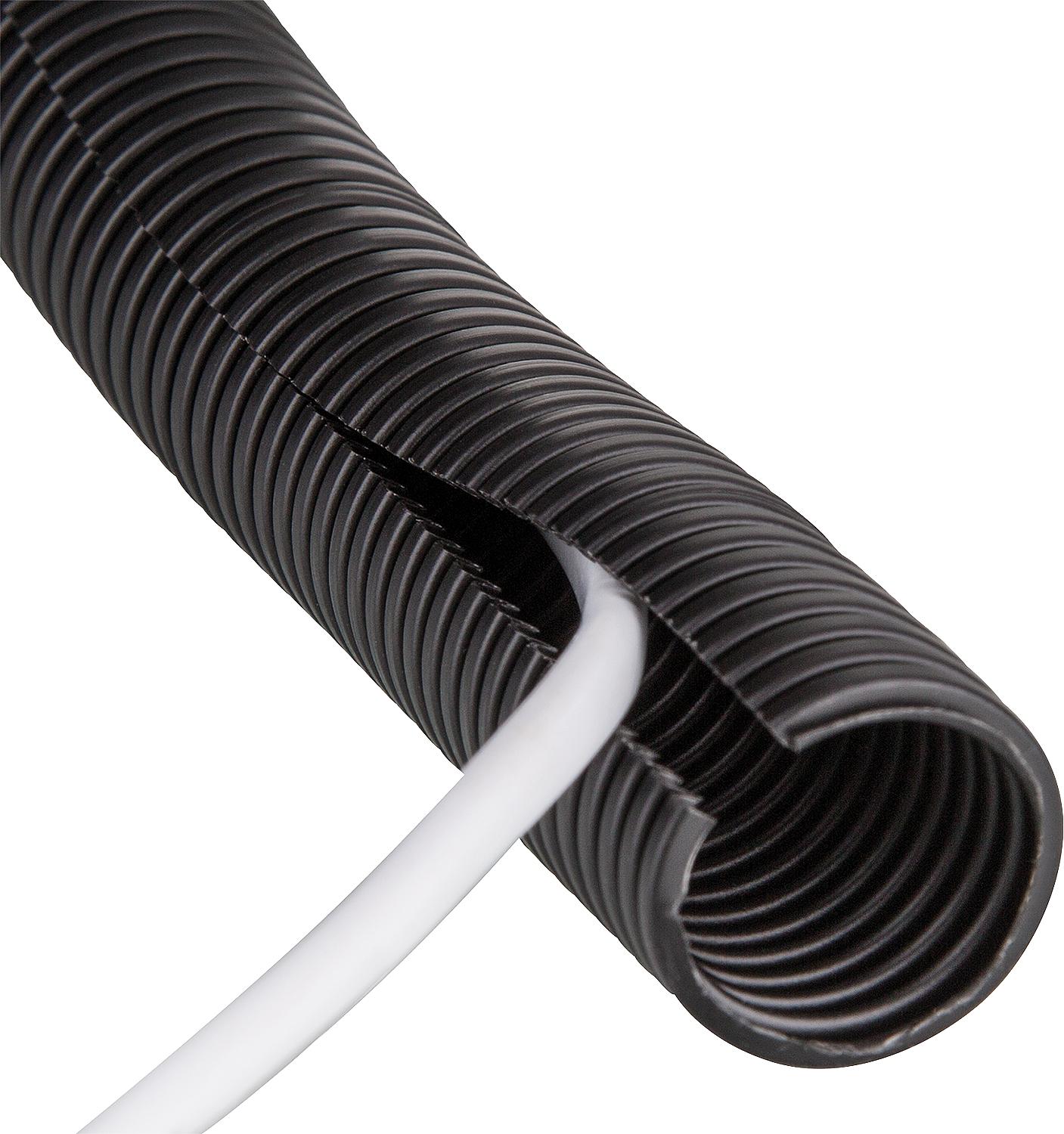 Slotted corrugated plastic conduit PP-mod, NW17 black, 50m roll