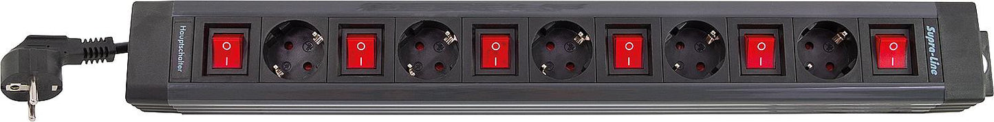 5-way safety socket, anthracite, with individual switches, 3.7m cable.