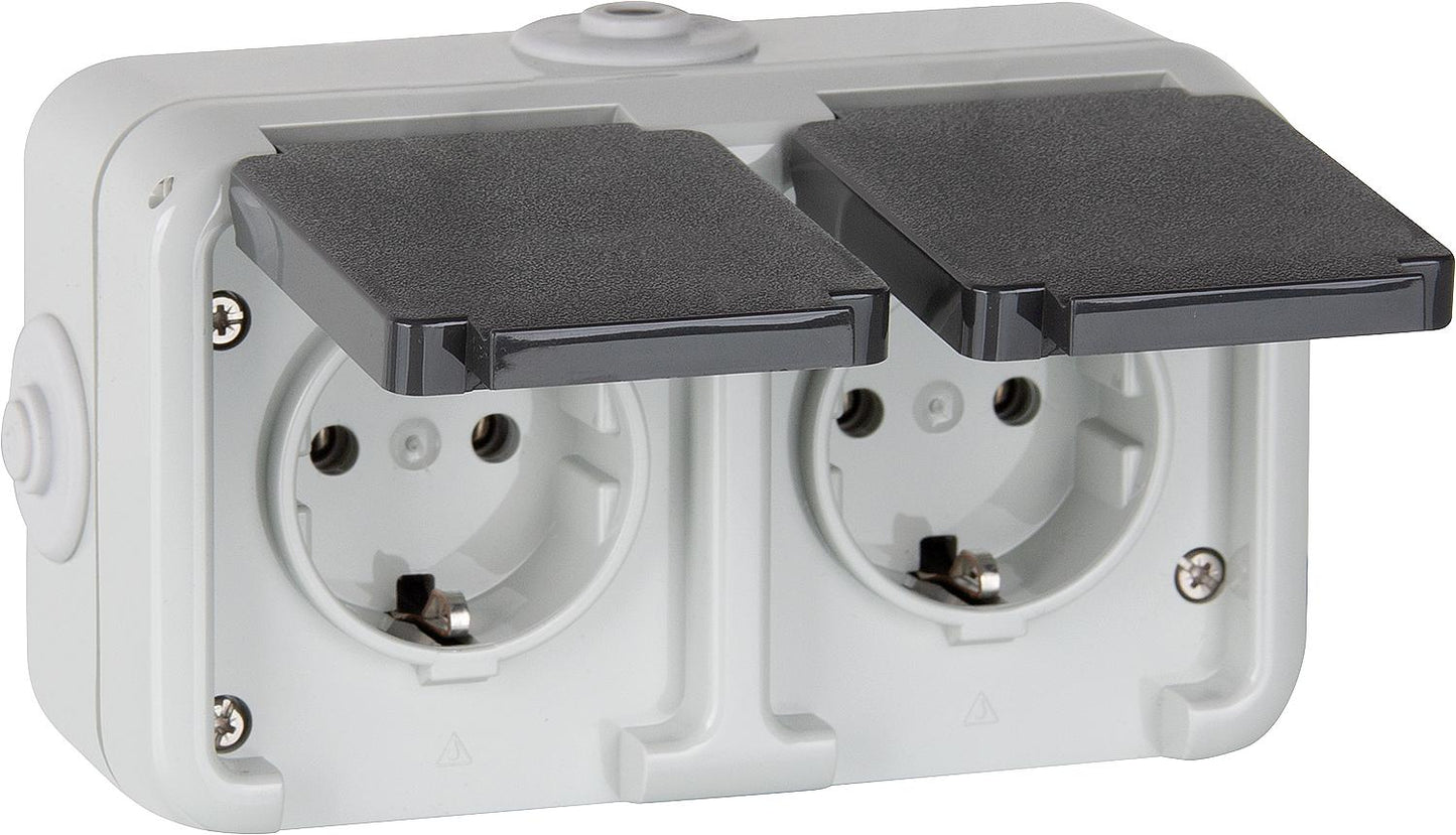 Surface-mounted double socket, IP 44, Schuko, grey D 6632 WAB