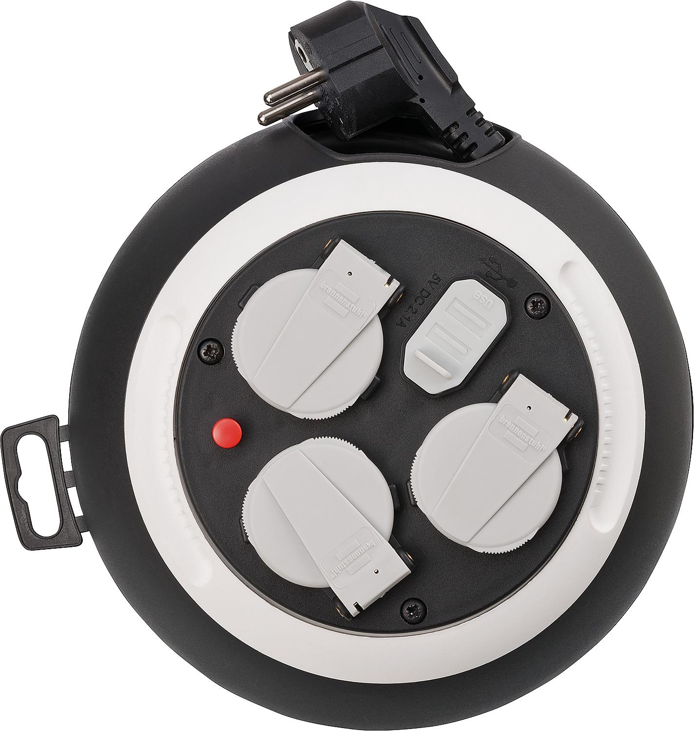 Boîtier triple câble avec 2 ports de chargement USB, coloris : noir/blanc, 3 m