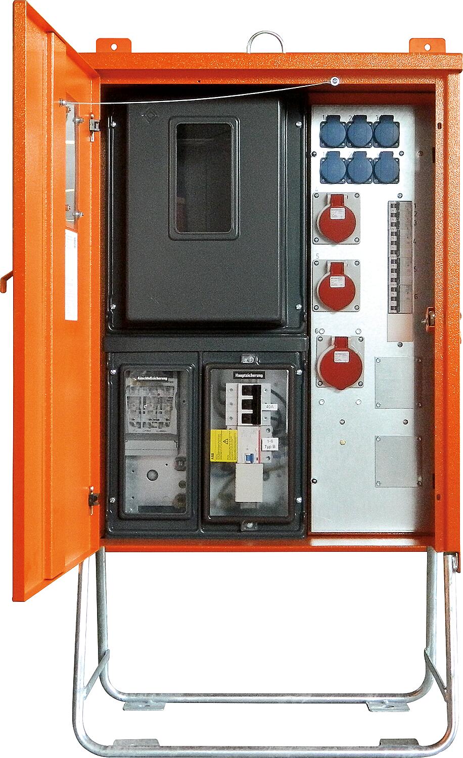 Anschluss-Verteiler AV40.1/21-6 28KVA, FI Typ B, CEE 2x16A, 1x32A, 6x Schuko