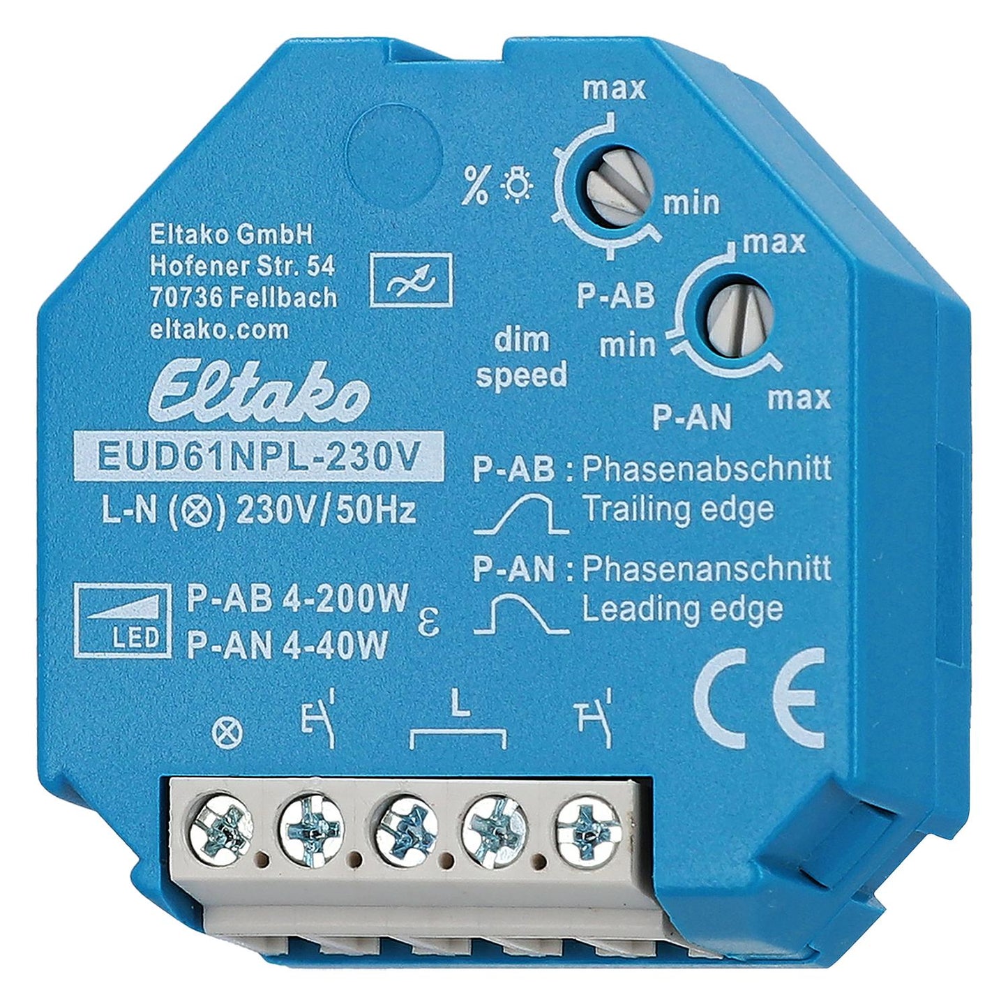 Universal dimmer switch without neutral connection for LEDs Eltako, EUD61NPL-230V