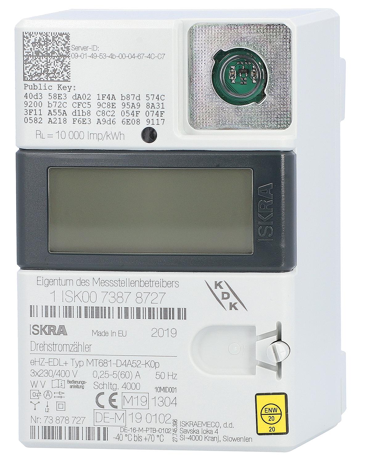 eHZ Drehstromzähler 240560D MID 3x230V/400V, 50Hz, 6(60)A MSB-Schnittstelle, 2 Tarifwerk