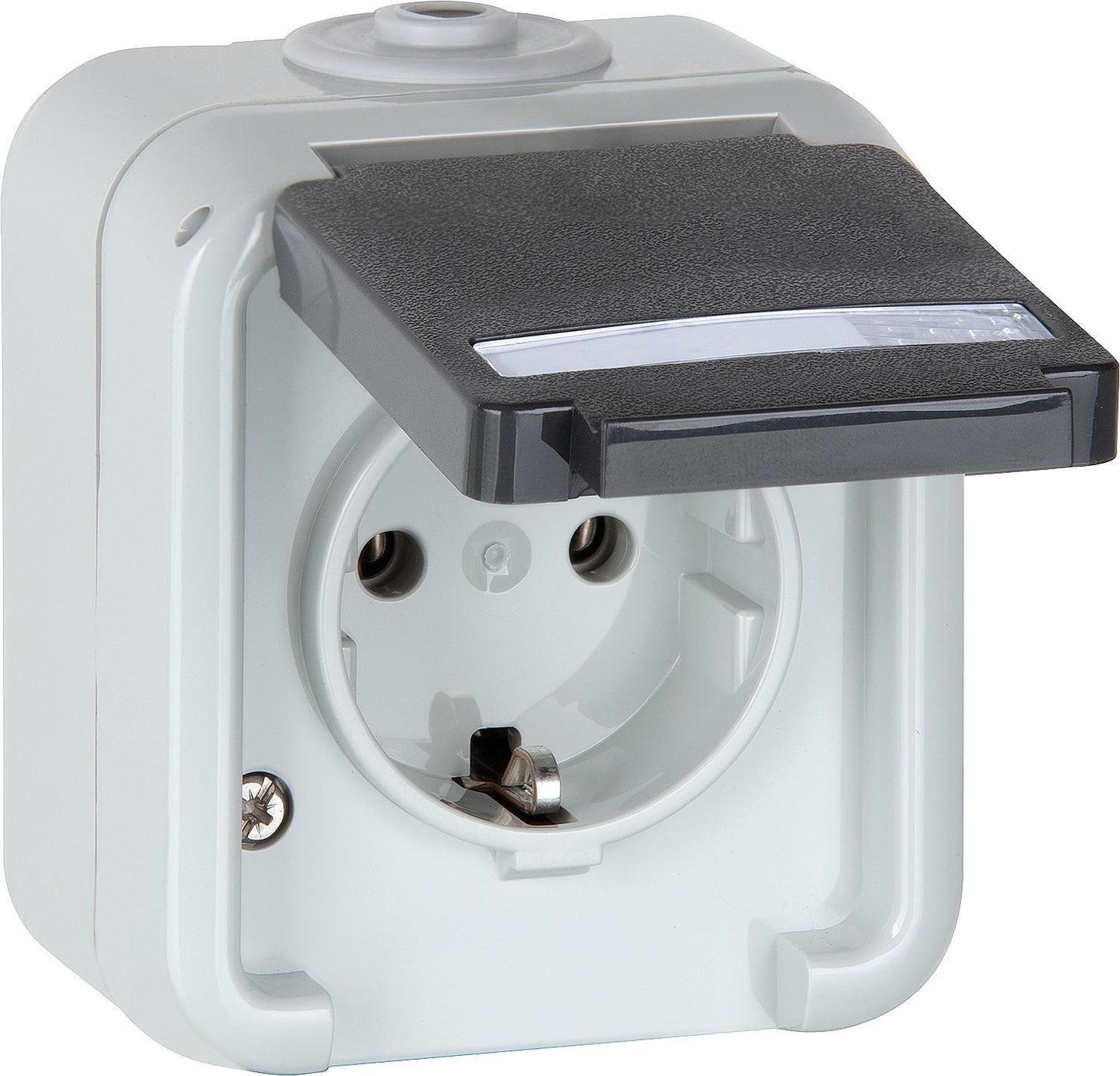 Surface-mounted socket, single, PEHA IP44, Schuko, labeled, grey D 6620 WAB NA