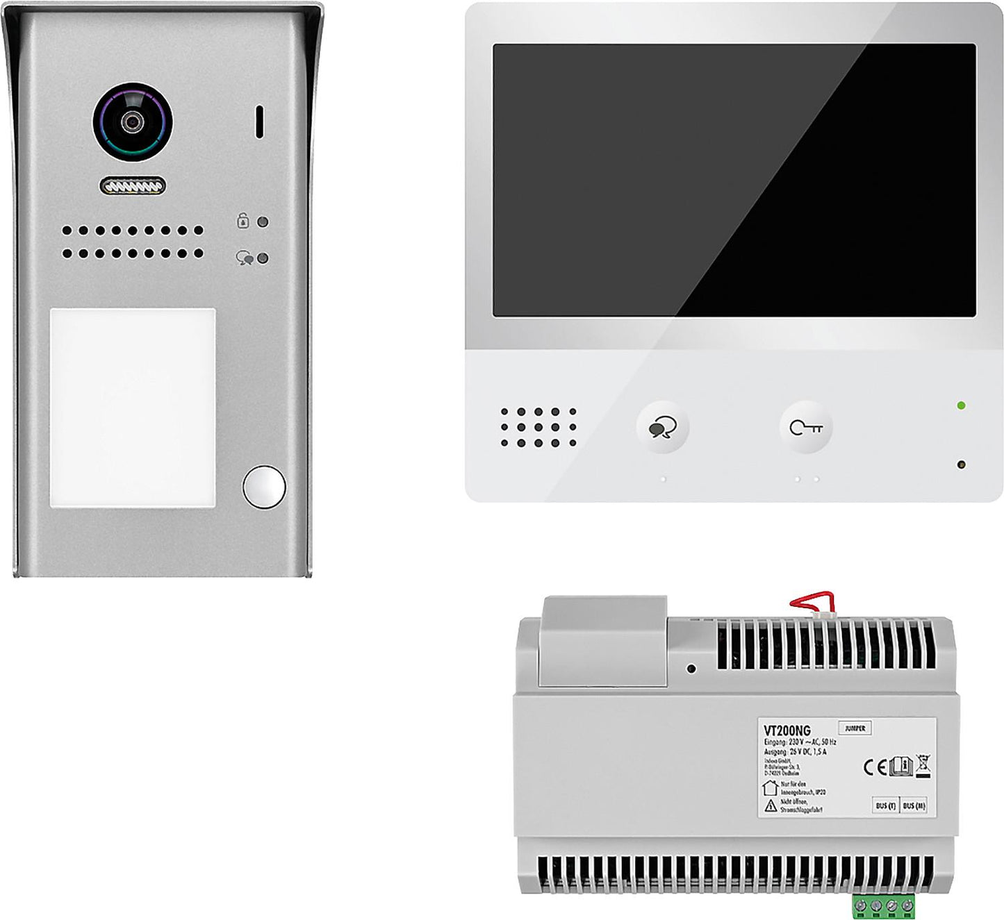 Interphone vidéo VT200 AP : 1 poste de porte, 2 boutons, 2 postes tactiles intérieurs *KB*