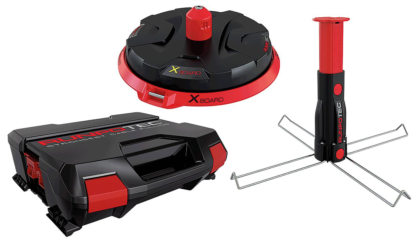 Runpotec XB 300 cable reel set with multi-function mandrel in system case