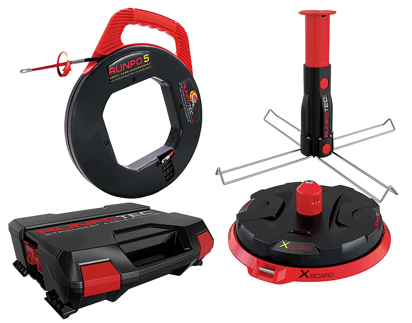 Enrouleur de câble Runpotec XB 300 avec mandrin multifonction et Runpo 5 dans un coffret système