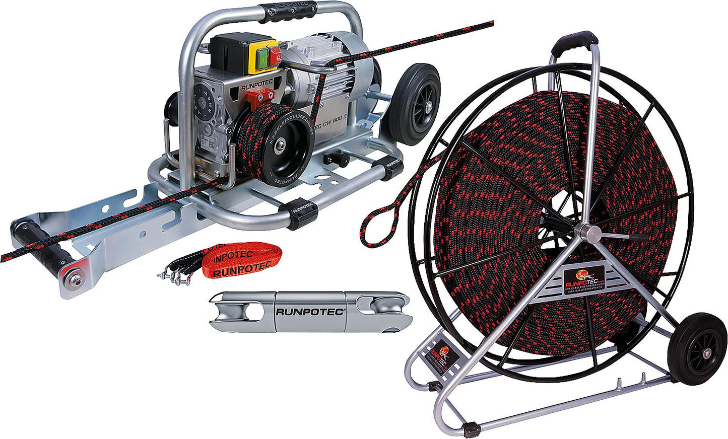 Runpotec capstan winch with 10mm pull rope, 200 meters, 230V / 50Hz, 0.75 kWh