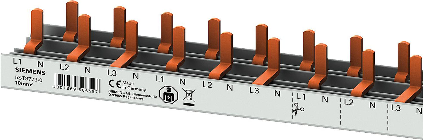 Pin busbar, 10mm² 3p/N for 12x AFDD-LS Siemens 5ST3673-0 (12TE)