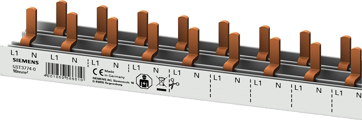 Pin busbar, 10mm² 1p/N for 12x AFDD-LS Siemens 5ST3674-0 (12TE)