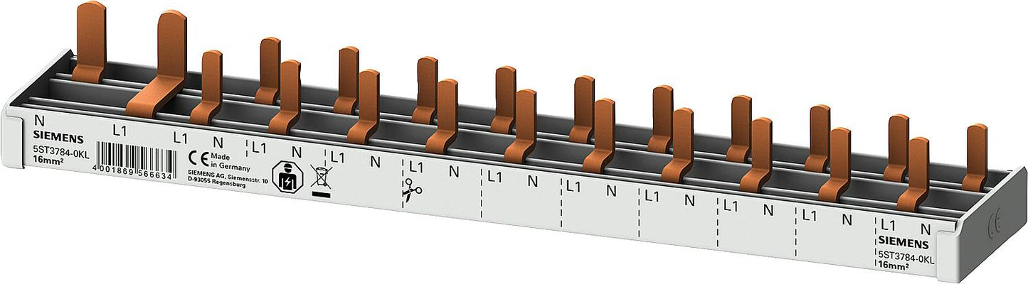 Busbar, 10mm² 1x RCD 2-pole N-right 10x AFDD-LS Siemens 5ST3784-0 (12TE)