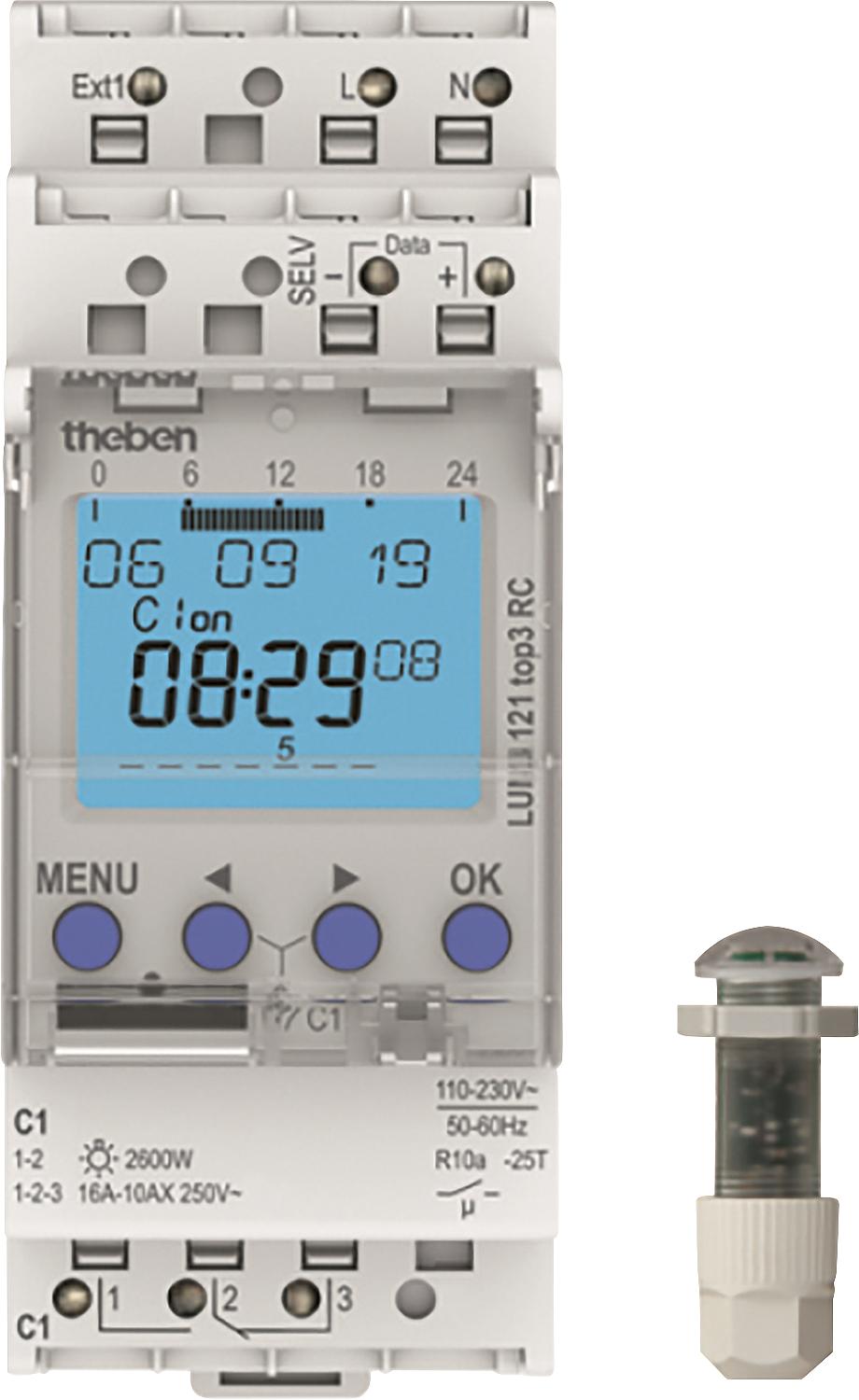 Theben LUNA 121 top3 RC AL twilight switch, 220-240V surface-mounted light sensor, digital