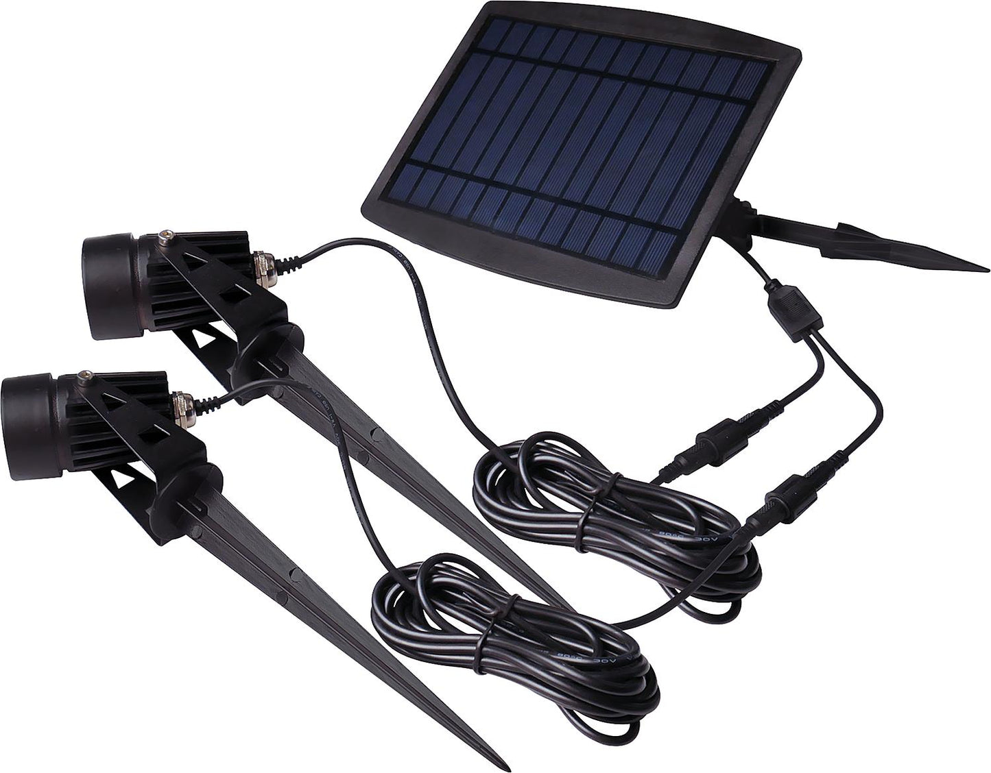 Solar battery lighting set 2x 70lm spotlights with 3m cable incl. 2x ground spikes