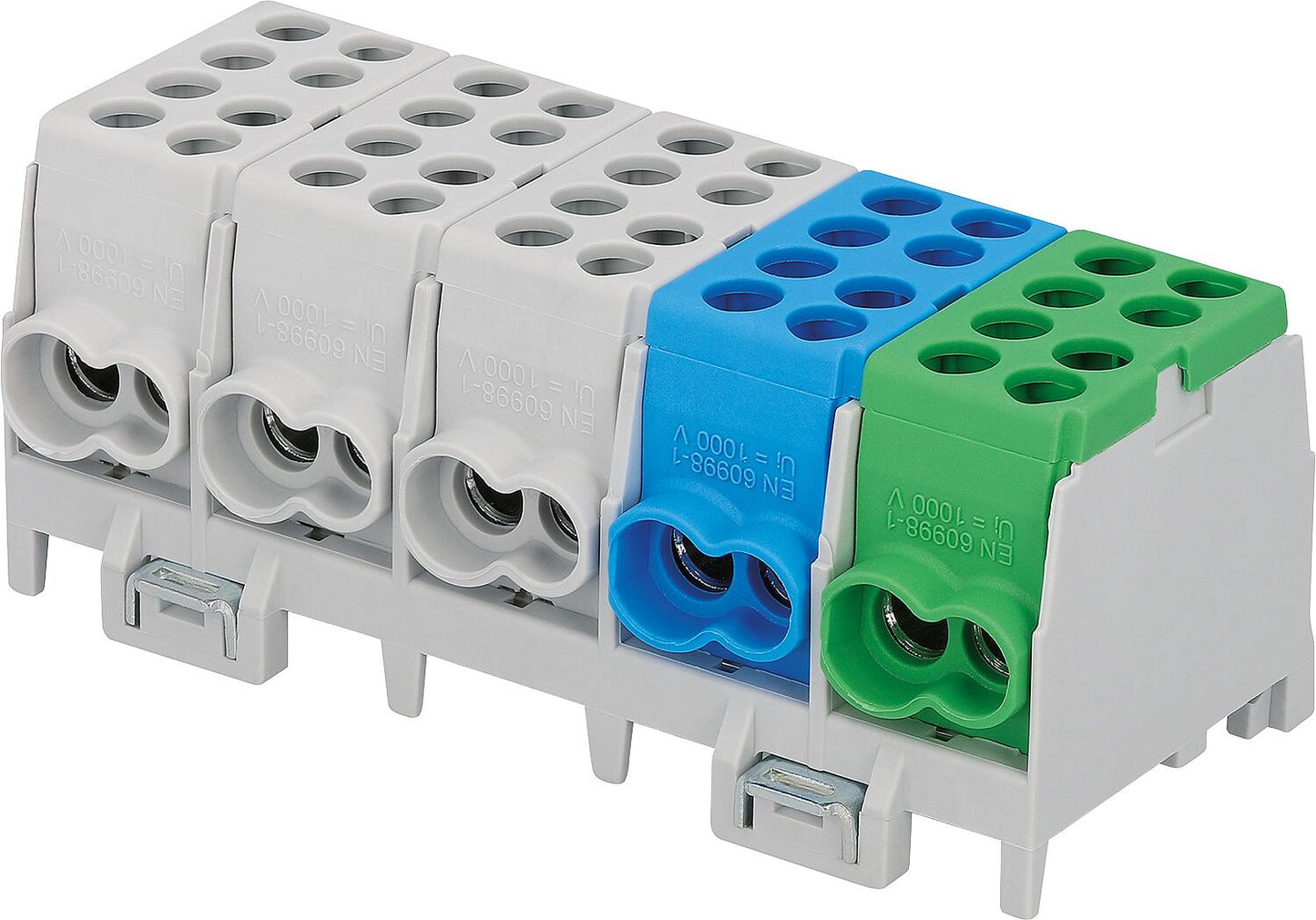 Main line branch terminal block, color: 5x grey, 5-pole, 10x input 25mm²/18x output 16mm²