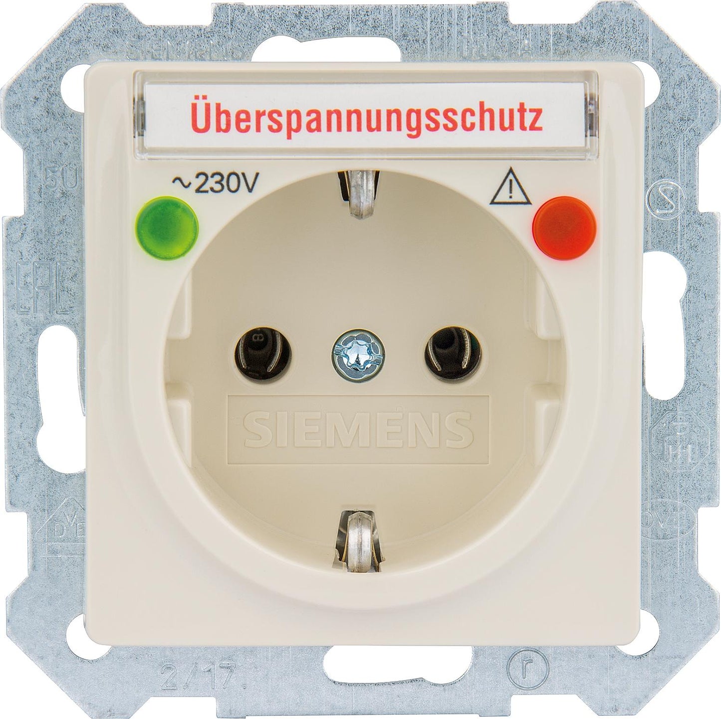 Schuko socket, surge protection, function indicators and labeling field, electric white, 1 pc.