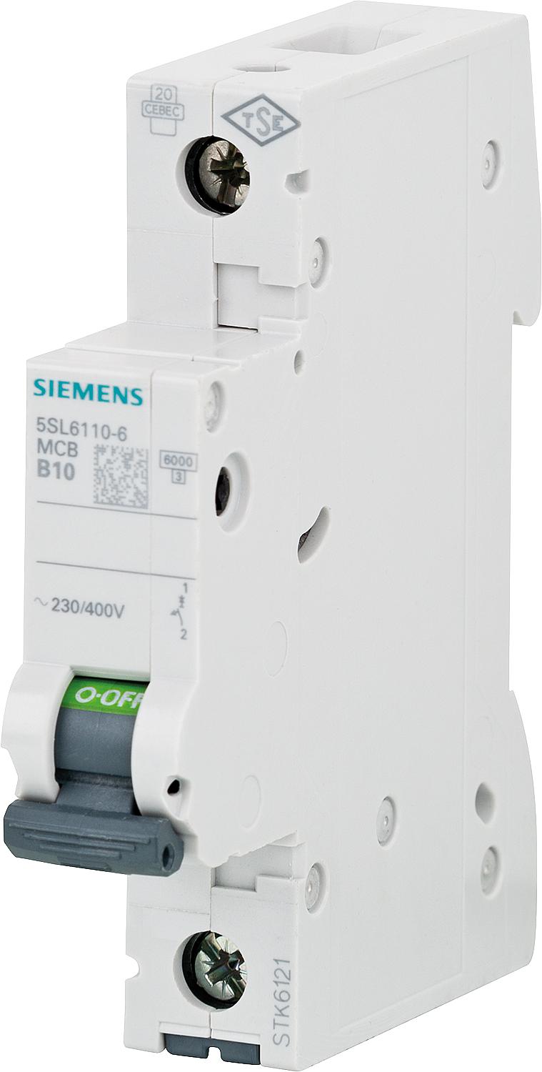 Siemens miniature circuit breaker, 6 kA, 1-pole, B13A, 5SL6113-6