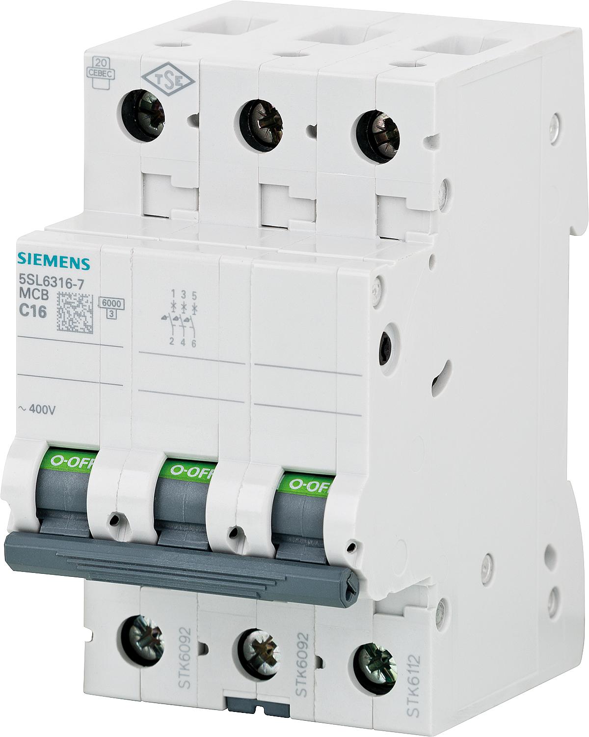Siemens miniature circuit breaker, 6 kA, 3-pole, C25 A, 5SL6325-7