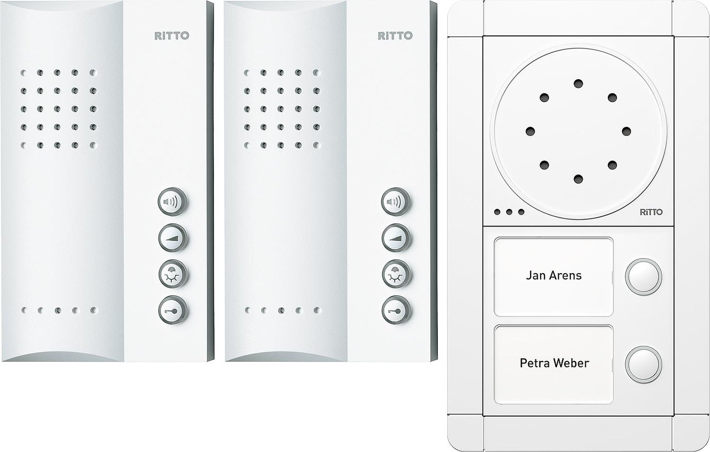 Interphone de porte Ritto Portier, modèle mains libres pour 2 unités, blanc/blanc