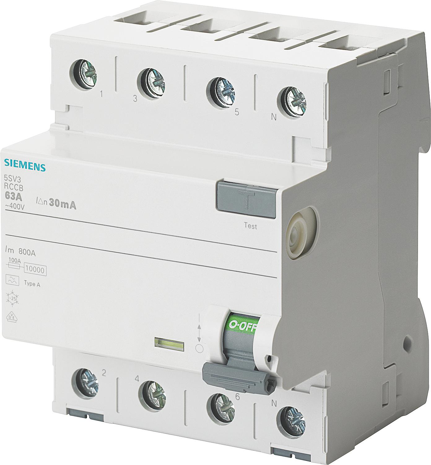 Siemens residual current circuit breaker, 4-pole, type A, 40A, 300mA, 5SV3644-6