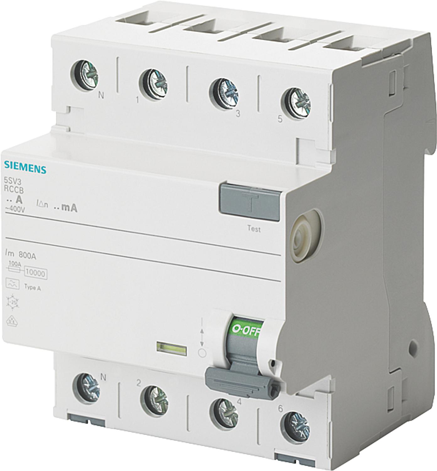 Siemens residual current circuit breaker, 4-pole, type A, 40A, 30mA, N-left, 5SV3344-6KL
