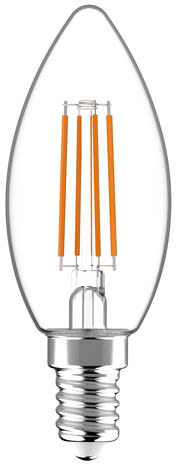 LED Filament Light Bulb - Candle C35 E14 4.5W 470lm 2700K Clear 330°