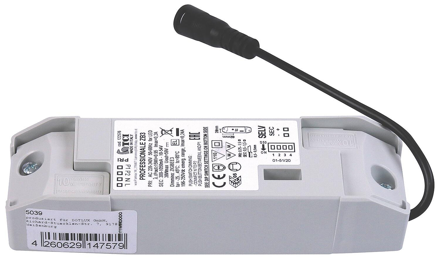 ZIGBEE 3.0 LED power supply, 3-38W, 300-1050mA, 10-54V DC, dimmable, push button